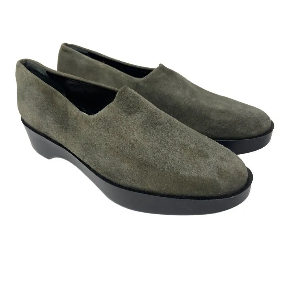 Robert Clergerie Green suede leather low platform modern loafers 6B BoxB